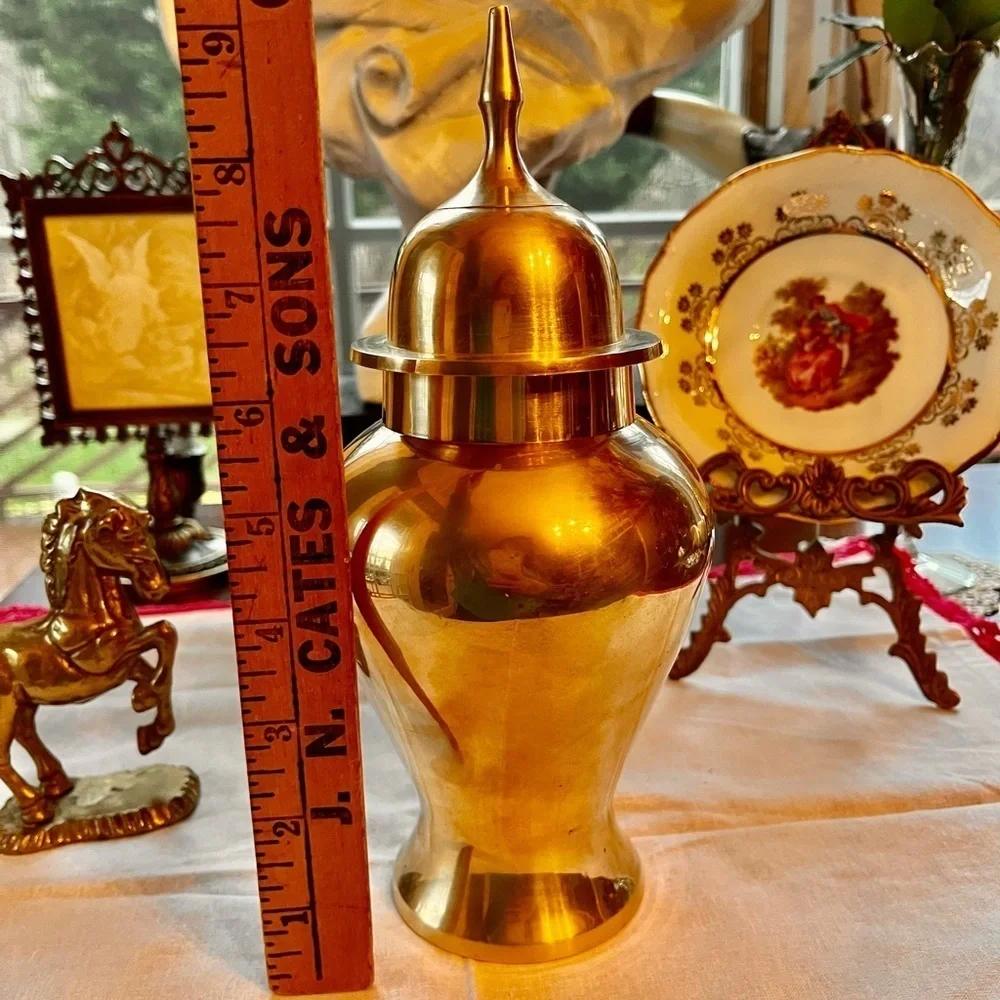Vintage Brass Urn, Brass Vase, Ginger Jar